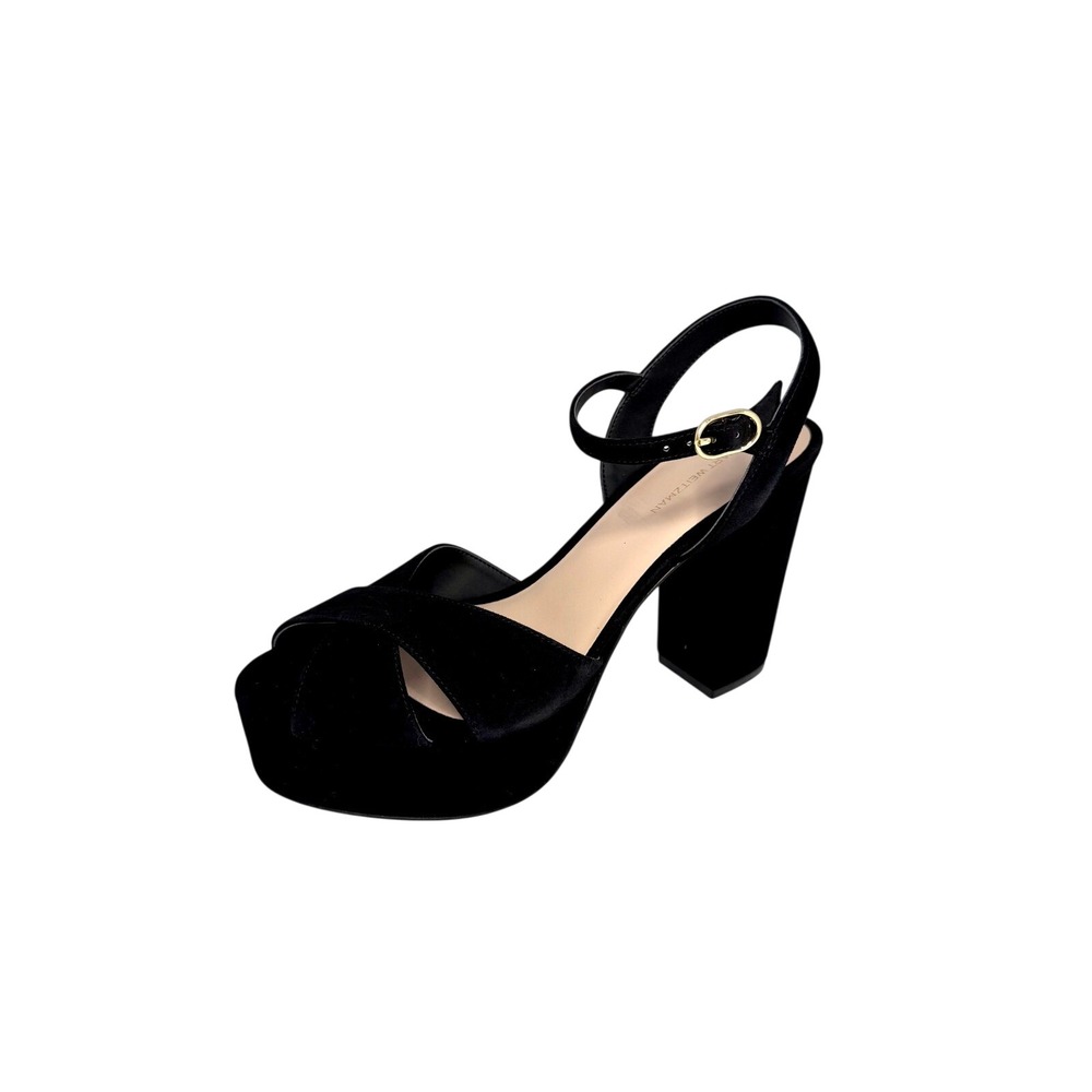 Stuart‎ Weitzman Ivona Black Suede Platform Sandals Block Heel 10B SB286